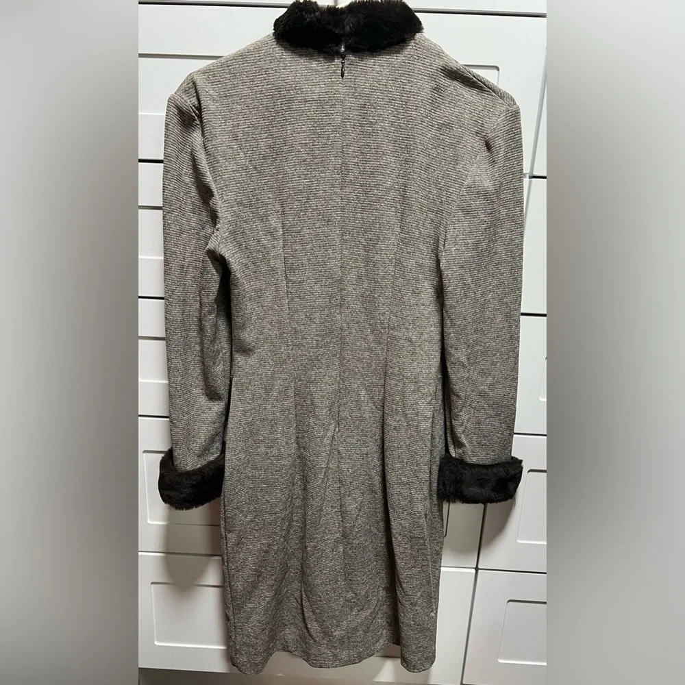 Joseph Ribkoff Creations Ribbed Sheath Dress Faux Fur Trim (D1)